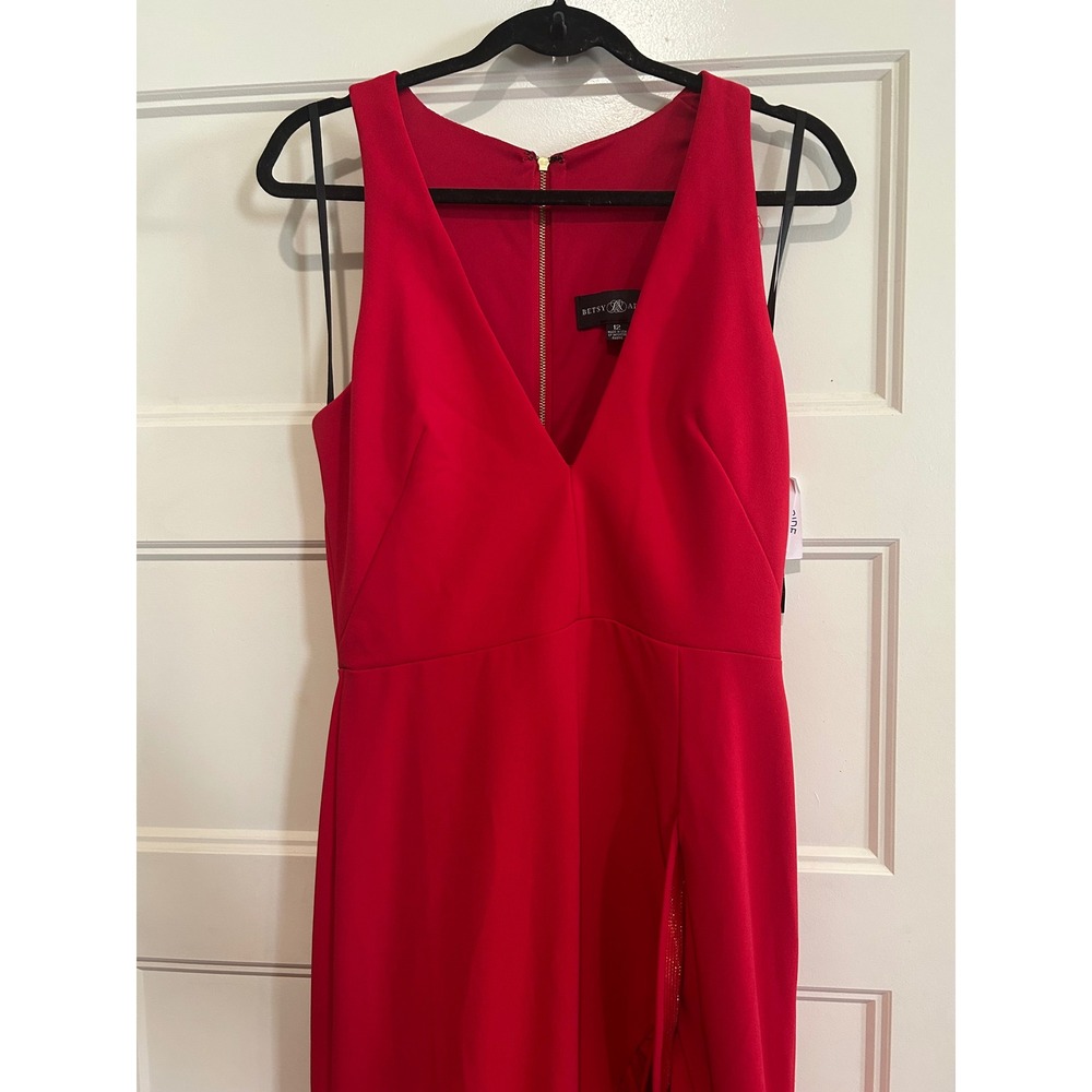 Betsy & Adam Red Ruffle-Hem Prom Gown - Picture 3 of 11
